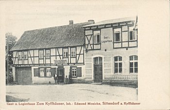 Sittendorf: Gast- und Logierhaus "Zum Kyffhäuser, Inh.: E. Monicke" um 1920